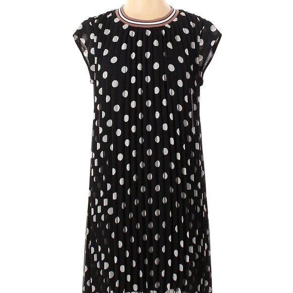 Dr2 Womens Dress Small Polka Dot Pleated Cap Sleeve Crew Neck - Picture 4 of 5